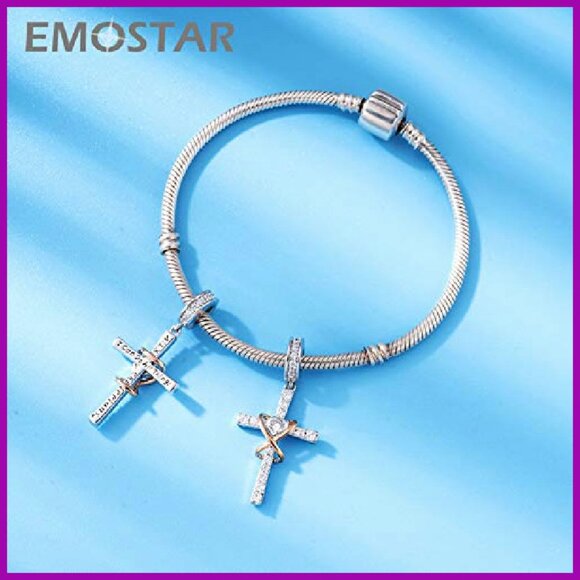 925 Sterling Silver Cross Charm with Cubic Zirconia for Bracelet or Necklace - Picture 3 of 8